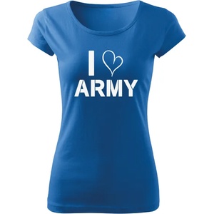 DRAGOWA дамска тениска с къс ръкав, I Love Army, синя, 150г/м2 (5063)
