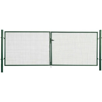 Zahradní brána, šířka 400 cm, výška 180 cm, kulaté profily, dózický zámek, mechová zelená