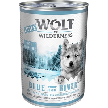 Wolf of Wilderness - Бонус опаковка Little Wolf of Wilderness 24 x 400 г: Blue River Junior пиле и сьомга