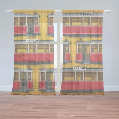 Sablio Záclony Pražské historické električky Žltý Pattern: 2ks 150x250cm