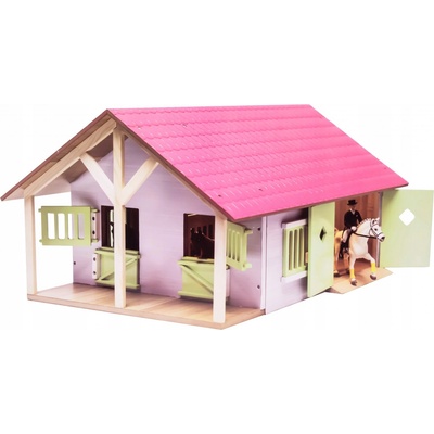 Kids Globe dřevěné koňské stáje s dílnou 1:24