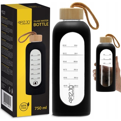 4FIZJO sklenená fľaša na vodu čierna 750 ml