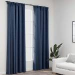 Pure Line Home Завеси с ленена текстура в цвят морскосин с перделък, 2 бр. , 140 x 245 см