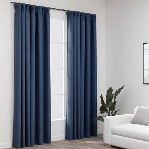Pure Line Home Завеси с ленена текстура в цвят морскосин с перделък, 2 бр. , 140 x 245 см
