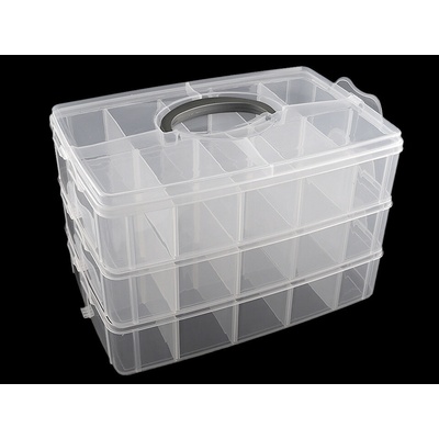 Velký plastový box / kufřík rozkládací 3 patra transparent 1 ks