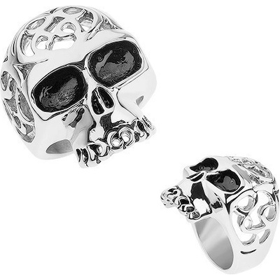 Šperky eshop ocelový prsten stříbrné lebka s ozdobnými výřezy SP53.13
