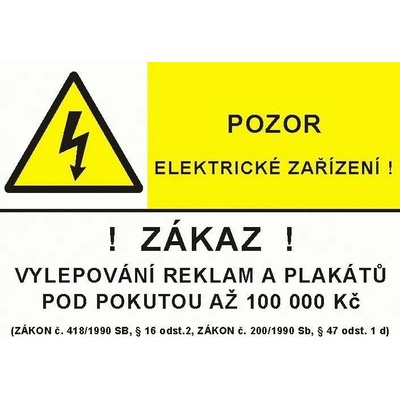 CUPRO Tabulka"POZOR EL.ZAŘÍZENÍ.ZÁKAZ.." A4 P, samolepící 0101A A4 PLAST