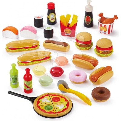 Écoiffier Potraviny do kuchyňky Fast Food 100% Chef pizza hamburgery hranolky a hotdogy 38 doplňků od 18 měsíců
