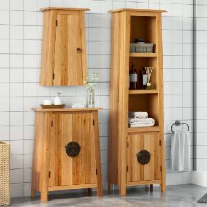 vidaXL Комплект мебели за баня, 3 части, масивна борова дървесина (3223455)