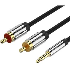 Vention 3, 5 мм жак/M - 2RCA/M, (аудио, позлатено покритие, метален корпус), 3 м, кабел