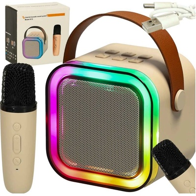Sada na karaoke reproduktor Bluetooth mikrofon USB LED béžový