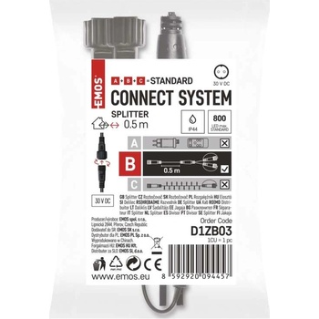 Emos Connect System B Standard splitter rozbočovač pre vianočné reťaze 0,5m čierny