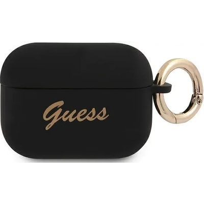 Guess GUAPSSSK калъф за AirPods Pro, черен, силикон Vintage Script (GUAPSSSK)