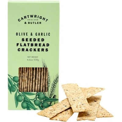 Cartwright & Butler Seeded Flatbread Crackers Olive & Garlic Semínkové krekry s česnekem a olivami 130 g