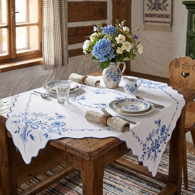 Raebel Tradičný bielo-modrý obrus s kvetinovým motívom 5898 biela Polyester 85x85cm