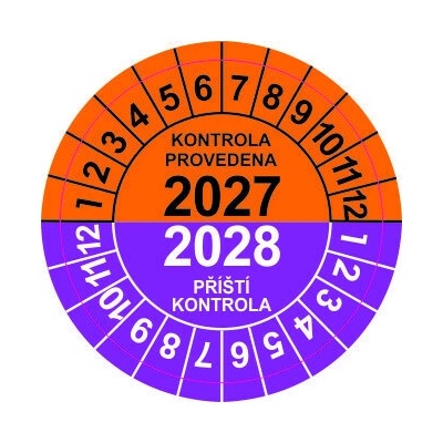 Grafiko | Kontrolní kolečko typ 25 - 2027/2028 oranžová/fialová - Materiál fólie s ochrannou laminací, Rozměr aršík 30ks ⌀ 25mm