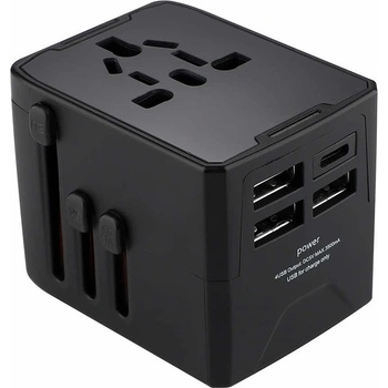 Image 1 of Techsuit Travel Adapter (HHT520) 15W - захранване с 1xUSB-C и 3xUSB-A изхода и преходници за цял свят в едно устройство за мобилни устройства (черен)