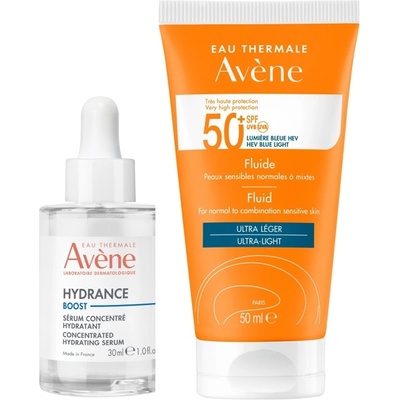 Avène Hydrance & Sun Комплект - Серум-концентрат Boost и Слънцезащитен флуид, SPF50+, 30 + 50 ml
