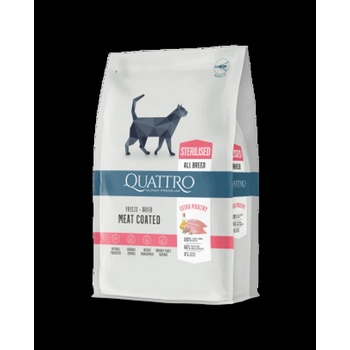 Quattro Cat Sterilized - Пълноценна суха храна за израснали кастрирани котки с пилешко месо, 7 кг
