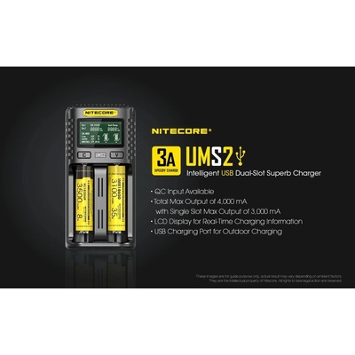 Nitecore Multifunkční USB nabíječka baterií UMS2 LCD 2 sloty