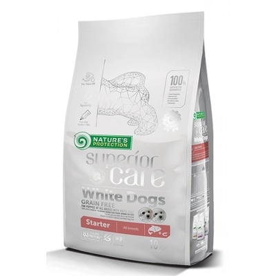 Nature's Protection DOG - White Dogs Grain Free with Salmon Starter All Breeds, висококачествена храна за подрастващи кучета от всички породи с бяла козина, със Сьомга, Литва - 10 кг