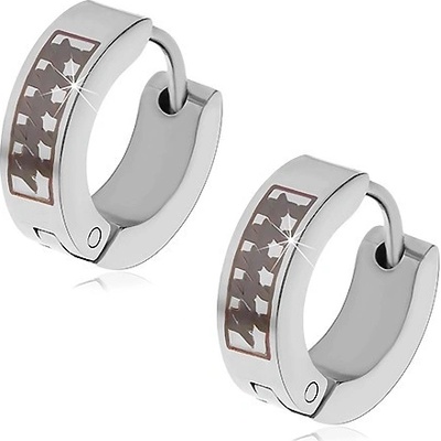 Šperky eshop ocelové kloubové náušnice kroužky s černým asymetrickým vzorem X04.12