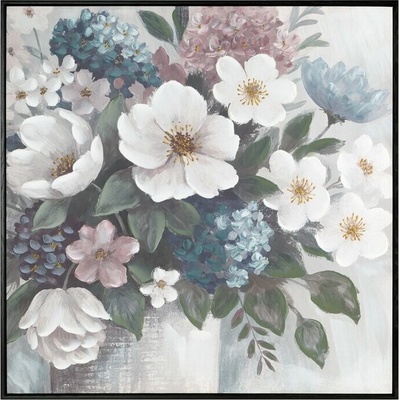 Ručne maľovaný obraz na plátne s rámom 1 - kvety vo váze 80 x 80 cm
