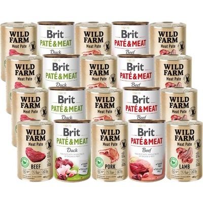 Brit Paté & Meat a Wild farm Pate Mix příchutí 20 x 400 g
