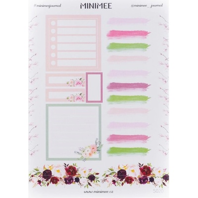 MINIMEE Papírové samolepky v aršíku A5 Rámečky a proužky - zelená, růžová, meruňková