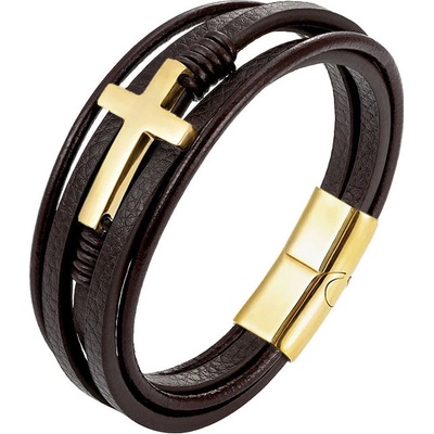 Amparo Miranda Kožený náramok Gold Cross S150 hnedý