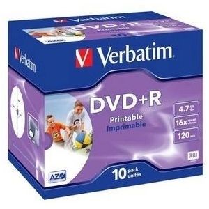 Verbatim DVD+R(10-Pack)Printable/Jewel/16x/4.7GB (43508)