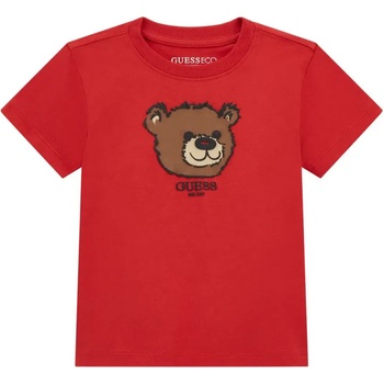GUESS Червена тениска с къс ръкав за мини момче с мече Guess