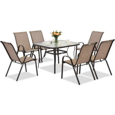 Garden Point Кафява градинска маса Modena за 6 души с квадратна маса Garden Point (GAP1079)