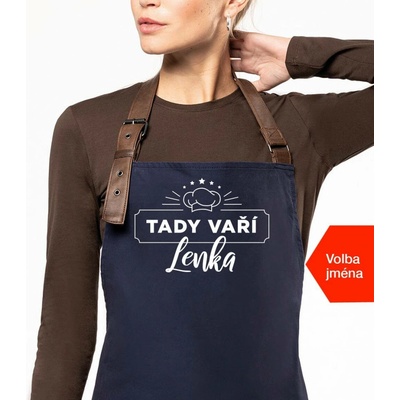 Kariban HobbyTriko Zástěra pro ženy se jménem EXCLUSIVE Tady vaří.. Tmavě modrá