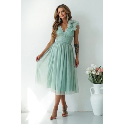 Warsaw Dress tylové midi šaty zelené