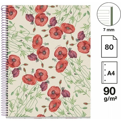 Poznámkový blok Entredos NB-1, A4, 90g, karton, 80 listů, linka - Papaver Rhoeda