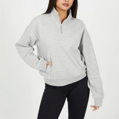 Brave Soul Дамска блуза Brave Soul BS Womens Funnel Neck Quarter Zip Sweatshirt with Pocket - Grey Marl