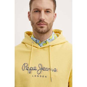 Pepe Jeans Памучен суичър Pepe Jeans SAUL HOODIE в жълто с качулка с принт PM582695 (PM582695)