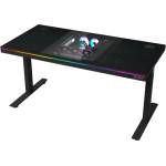 LORGAR Dual-motor sit/stand adjustable-height gaming desk with built-in PC case, wireless charger, RGB lighting, control panel, and USB ports, PB melami (LRG-DE90W)