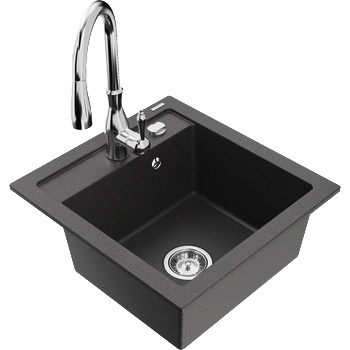 Mexen Vito гранитна мивка с 1 камера със смесител Savita, черен на пръски - 6503-76-672601-00 (6503-76-672601-00)