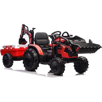 LeanCars SX2068 Elektrický traktor s lyžicou a vlečkou červená