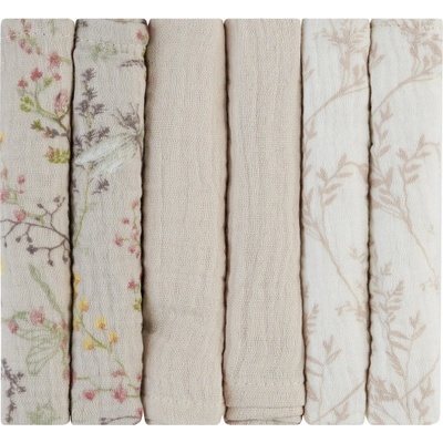 KikkaBoo Plienky mušelínové 30x30 cm Secret Garden Beige 6ks