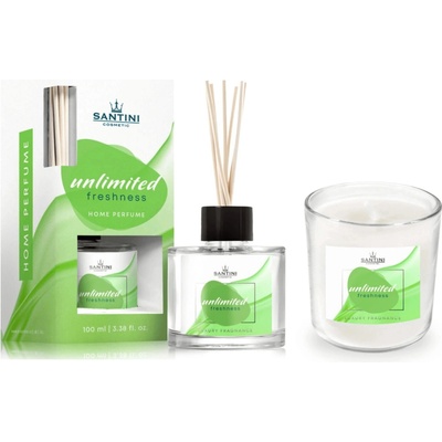 Santini set Unlimited Freshness Sviečka 200 g + Bytový aróma difuzér 100 ml