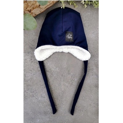 dětská ušanka s beránkem navy white