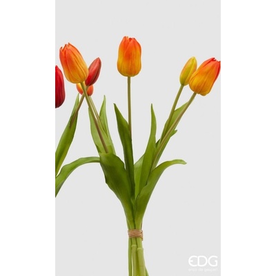 Umělá květina svazek tulipánů 5ks červený/oranžový 1ks, 40 cm - Oranžová