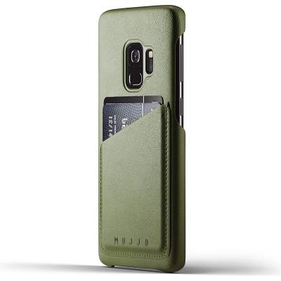 Mujjo Leather Wallet Case - кожен (естествена кожа) кейс с джоб за кредитна карта за Samsung Galaxy S9 (зелен)