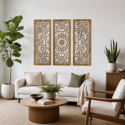dřevo života Dřevená 3 dílná mandala QUADRO Zvolte barvu dekoru: Dub zlatý, Rozměry (cm): 120x100