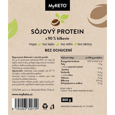 MyKETO Sójový protein izolát 90 800 g