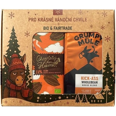 Grumpy Mule Vianočný balíček Kick Ass Arabica 200 g a BIO horká čokoláda 72% 100 g zrnková