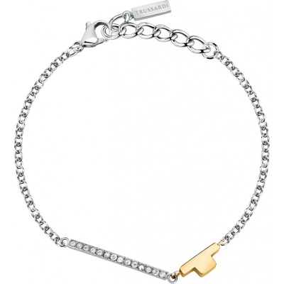 Trussardi ocelový bicolor náramek se zirkony T-Logo TJAXC23